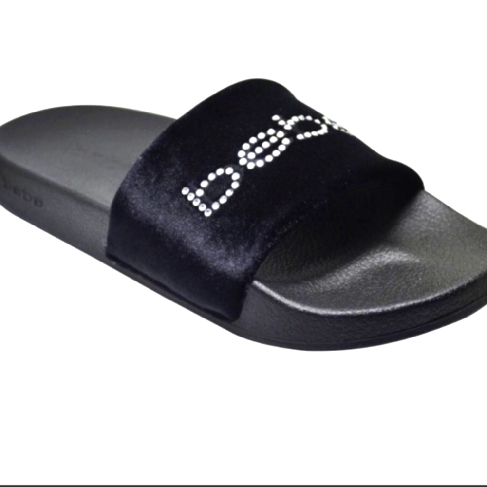 Bebe Felizia Black Slide Sandals Women's Size 6 With Bling